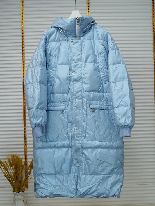 Reflective Puffer Coat Over The Knee Winter Jacket