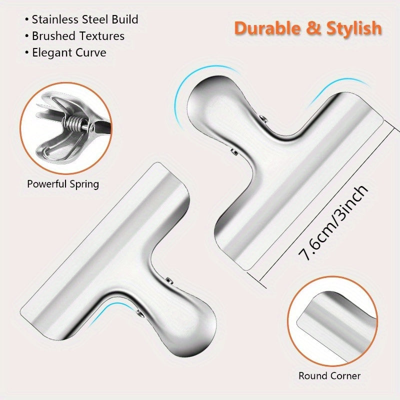 6pcs Wide Metal Chip Clips 7.62cm Stainless Steel Paper Clamps