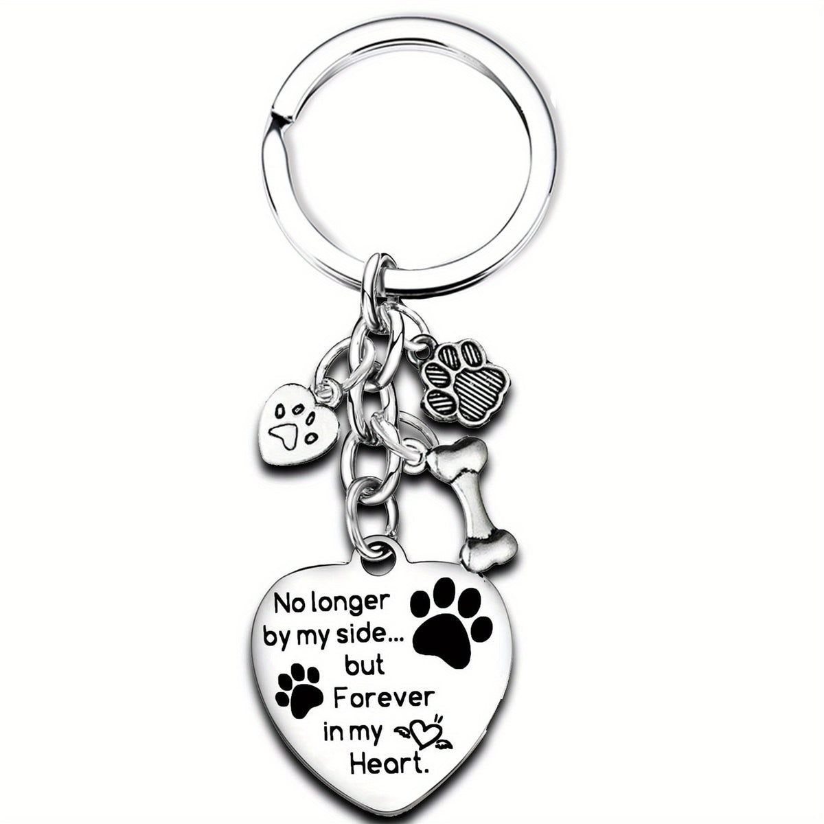 Dog Paw Bone Pendant Keychain Stainless Steel Key Chain Keyring Gift
