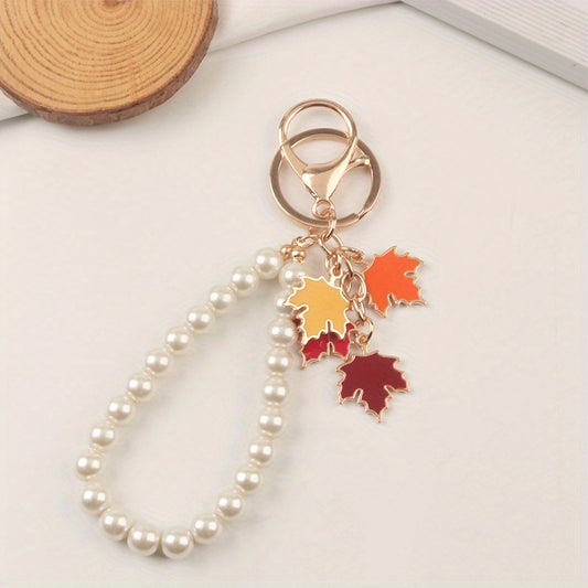 Alloy Leaf Car Keychain Colorful Leaves Bag Decoration Gift For Women
