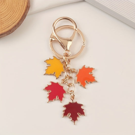 Alloy Leaf Car Keychain Colorful Leaves Bag Decoration Gift For Women