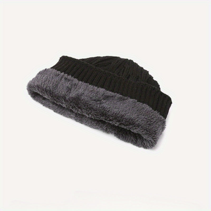 Cycling Knitted Gloves Hat Scarf Set Velvet Lined Anti Slip Gloves