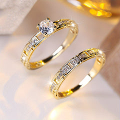 2pcs CZ Hollow Rings Set Men's Wedding Gorgeous Couple Ring Jewelry