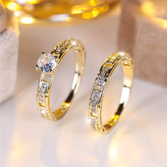 2pcs CZ Hollow Rings Set Men's Wedding Gorgeous Couple Ring Jewelry