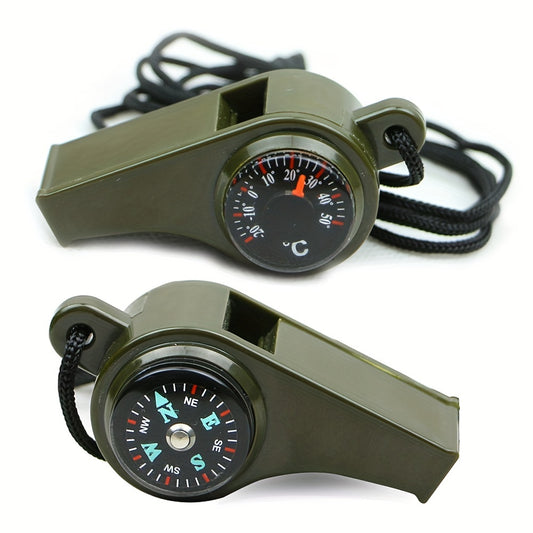 3-in-1 Emergency Survival Whistle with Compass Thermometer for Camping Hiking