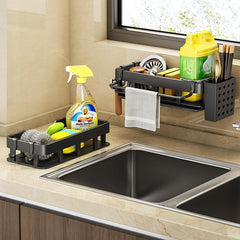 Wall Mounted Kitchen Shelf Drain Basket Dishcloth Rack