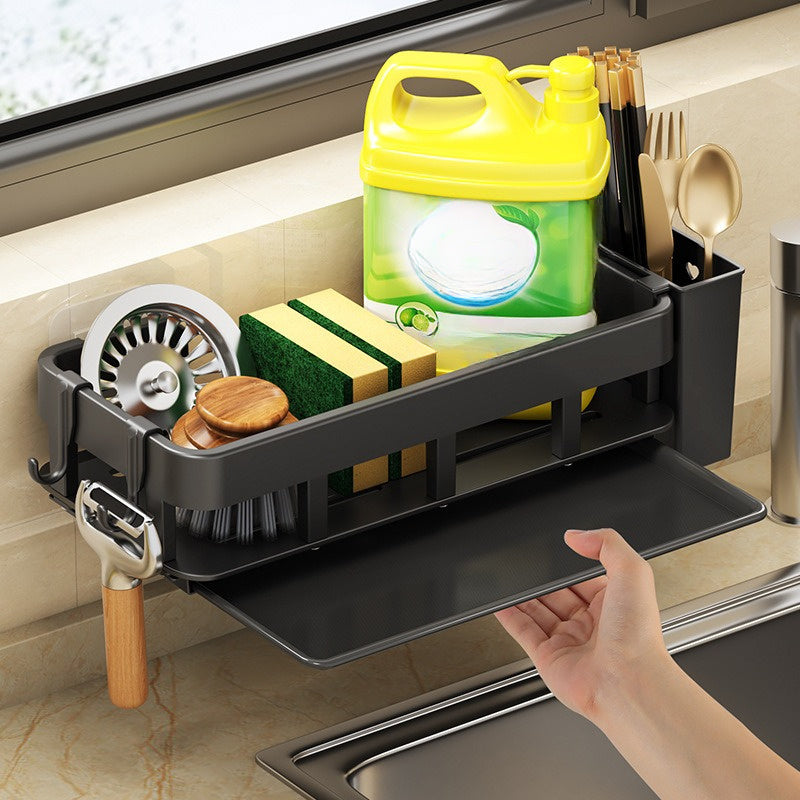 Wall Mounted Kitchen Shelf Drain Basket Dishcloth Rack