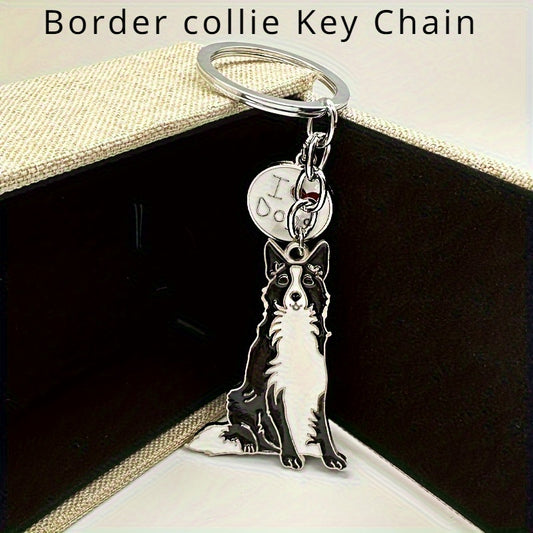 Border Collie Shaped Key Ring Key Chain - Cute Bag Purse Pendant Gift