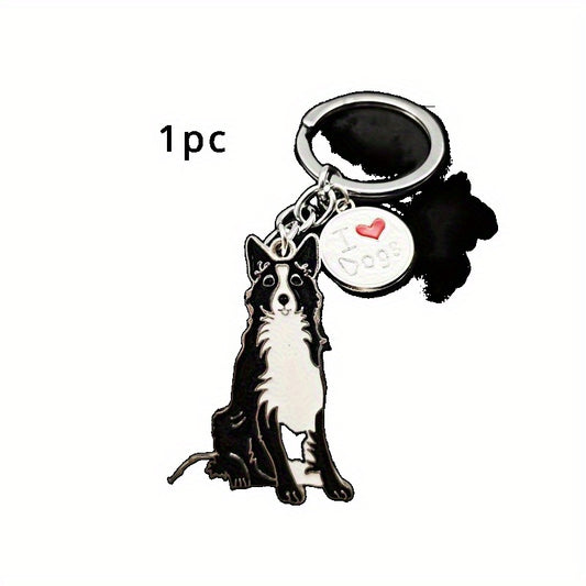 Border Collie Shaped Key Ring Key Chain - Cute Bag Purse Pendant Gift