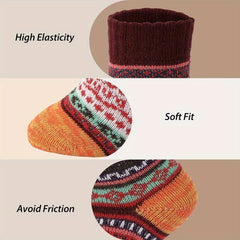 5 Pairs Vintage Wool Crew Socks for Winter & Autumn