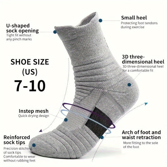 3 Pairs Teen's Mid Crew Sport Socks Absorb Sweat Basketball Train
