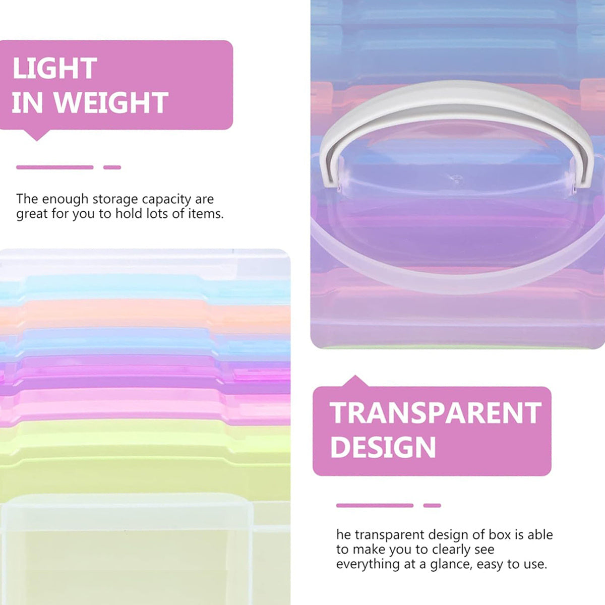 Plastic Transparent Photo Case Storage Box With 6 Inner Cases Large Capacity