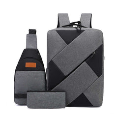 3Pc Laptop Backpack Men's Business Bag Stylish Shoulder Bag Work Backpack