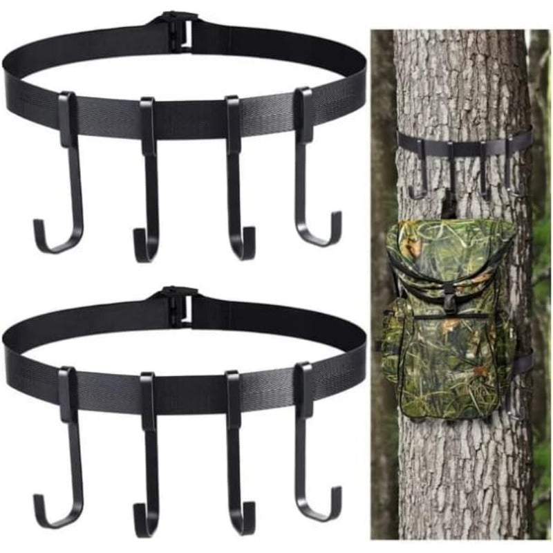 Tree Stand With Metal Hooks For Hanging Equipment