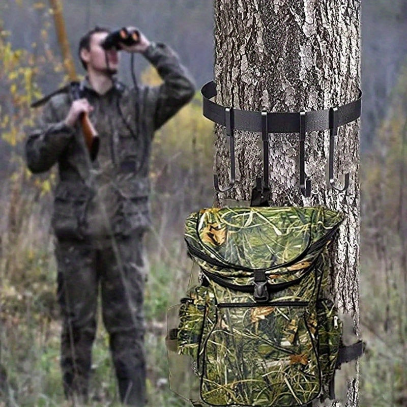 Tree Stand With Metal Hooks For Hanging Equipment