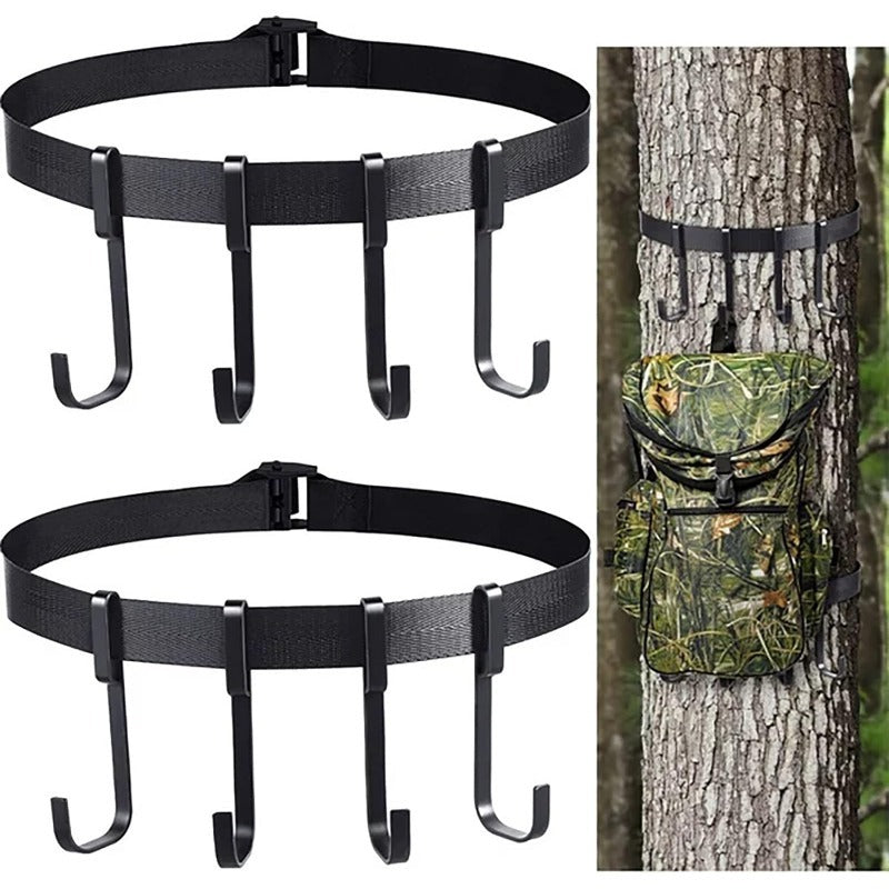 Tree Stand With Metal Hooks For Hanging Equipment