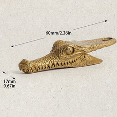 Retro Brass Crocodile Head Clamp Keychain Clip Pendant