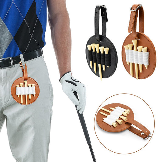 Golf Bag Tag With 10 Tees Set Ball Nail Storage Leather Case Ball Storage Bag