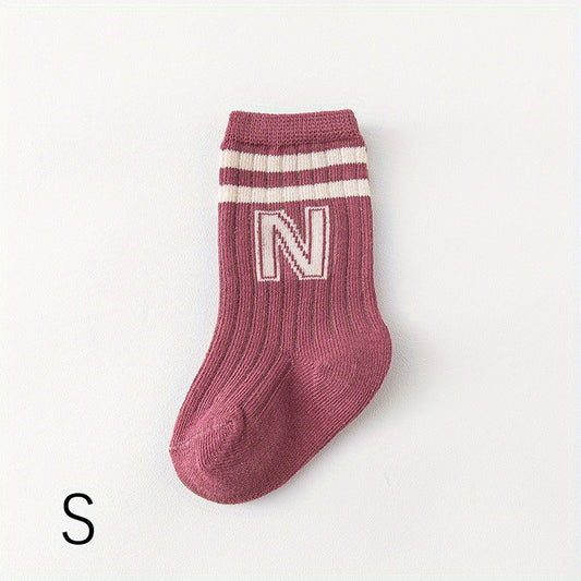 3 Pairs Boy's Striped Letter Crew Socks Cotton Blend Comfy Casual Style