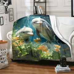 Cozy Dolphins Print Blanket Lightweight Flannel Throw Sofa Bed Living Room