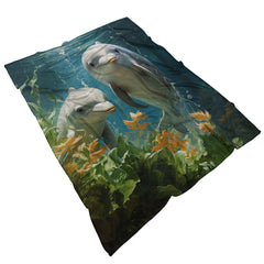 Cozy Dolphins Print Blanket Lightweight Flannel Throw Sofa Bed Living Room