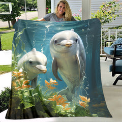 Cozy Dolphins Print Blanket Lightweight Flannel Throw Sofa Bed Living Room