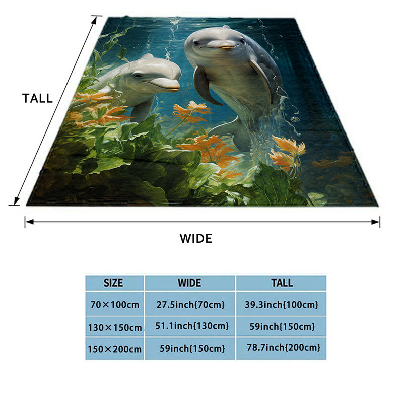 Cozy Dolphins Print Blanket Lightweight Flannel Throw Sofa Bed Living Room