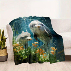 Cozy Dolphins Print Blanket Lightweight Flannel Throw Sofa Bed Living Room