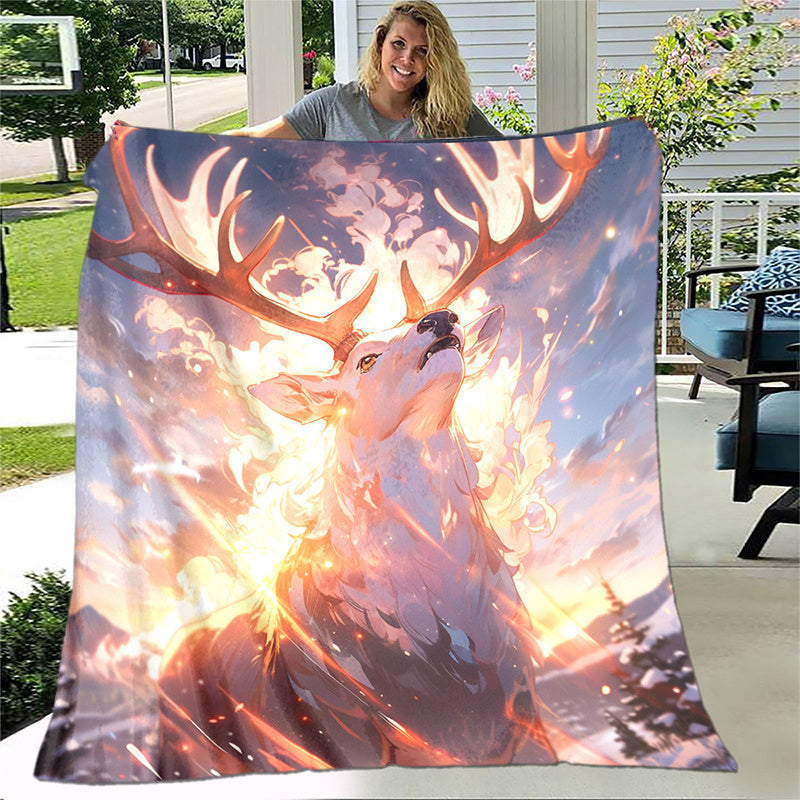 Cozy Glare Elk Print Blanket Lightweight Flannel Throw Blanket