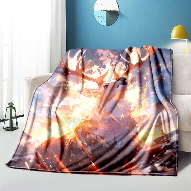 Cozy Glare Elk Print Blanket Lightweight Flannel Throw Blanket
