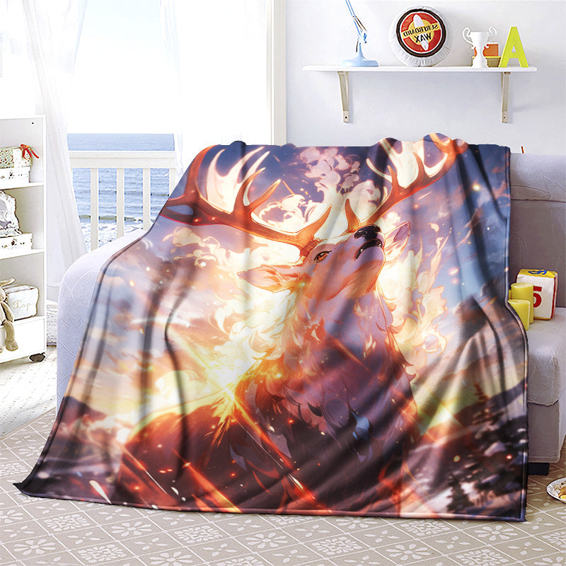 Cozy Glare Elk Print Blanket Lightweight Flannel Throw Blanket