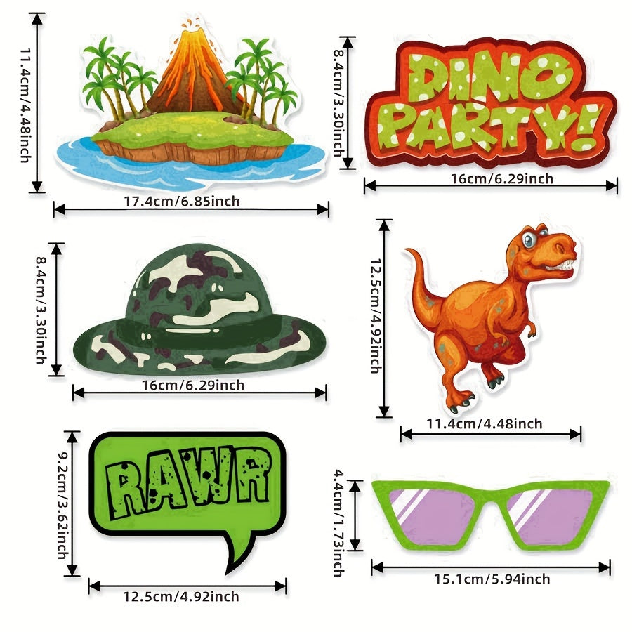 Dinosaur Themed Photo Booth Props Set with Bamboo Sticks & Glue Points