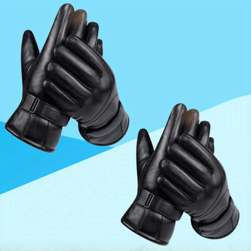 Winter Warm Coldproof Touch Screen Full Finger PU Leather Gloves For Men