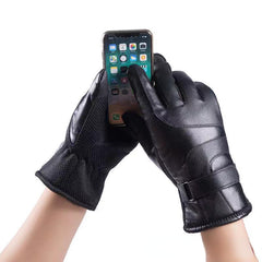 Winter Warm Coldproof Touch Screen Full Finger PU Leather Gloves For Men