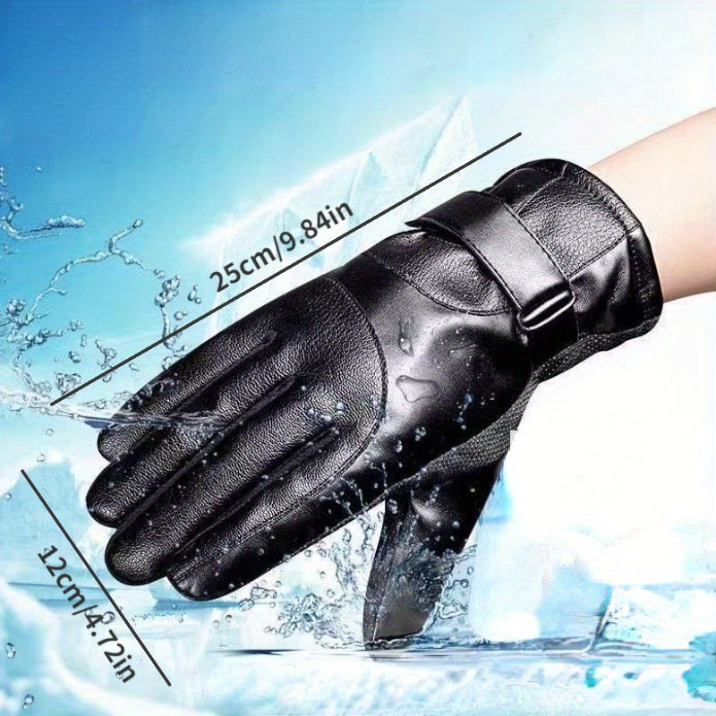 Winter Warm Coldproof Touch Screen Full Finger PU Leather Gloves For Men