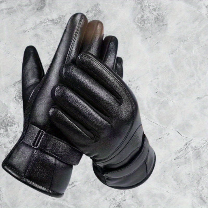 Winter Warm Coldproof Touch Screen Full Finger PU Leather Gloves For Men