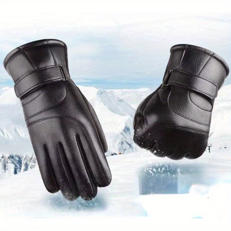 Winter Warm Coldproof Touch Screen Full Finger PU Leather Gloves For Men