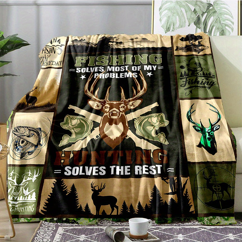 Deer Hunter Flannel Blanket All Season Cozy Warm Soft Throw