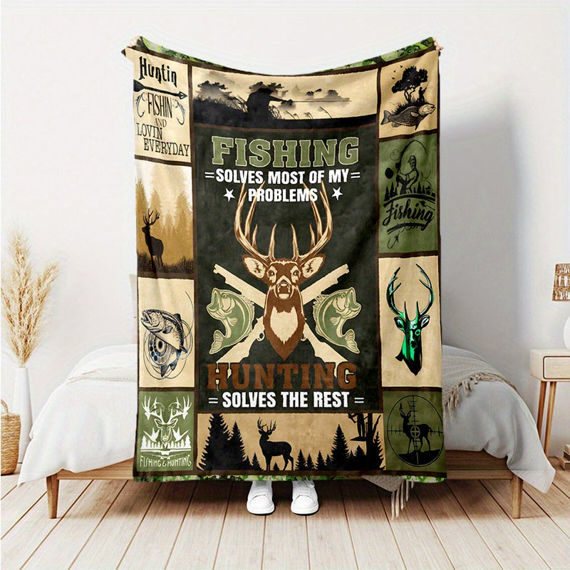 Deer Hunter Flannel Blanket All Season Cozy Warm Soft Throw