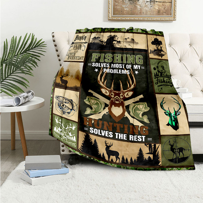 Deer Hunter Flannel Blanket All Season Cozy Warm Soft Throw