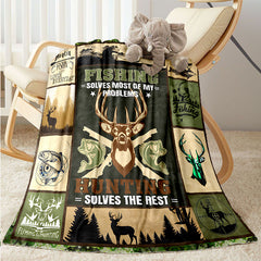 Deer Hunter Flannel Blanket All Season Cozy Warm Soft Throw