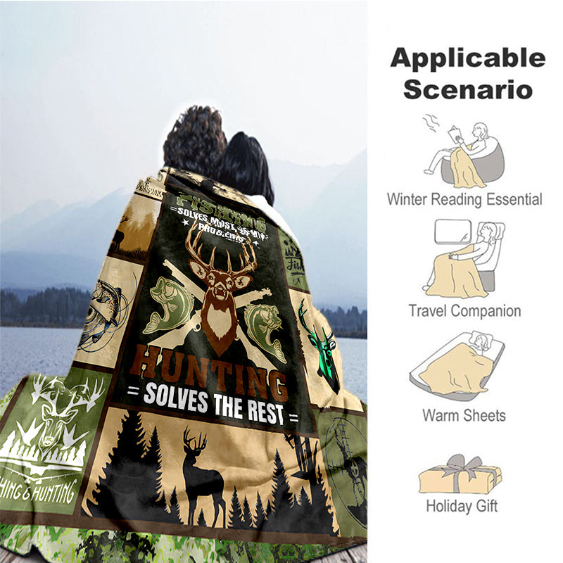 Deer Hunter Flannel Blanket All Season Cozy Warm Soft Throw