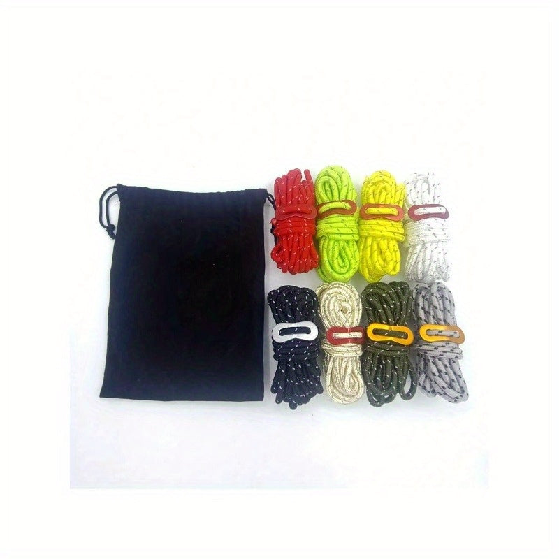 8pcs Camping Tent Wind Ropes w/ Carry Bag 4m Reflective Anti-slip Aluminum Alloy