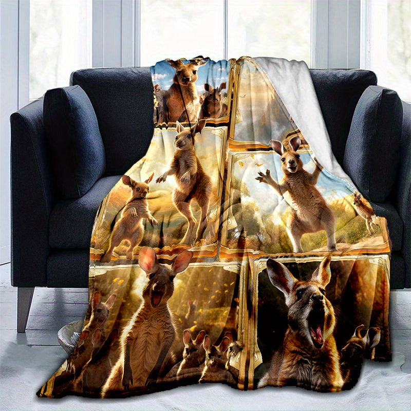 Cozy Kangaroo Print Blanket Lightweight Flannel Throw Blanket