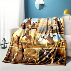 Cozy Kangaroo Print Blanket Lightweight Flannel Throw Blanket