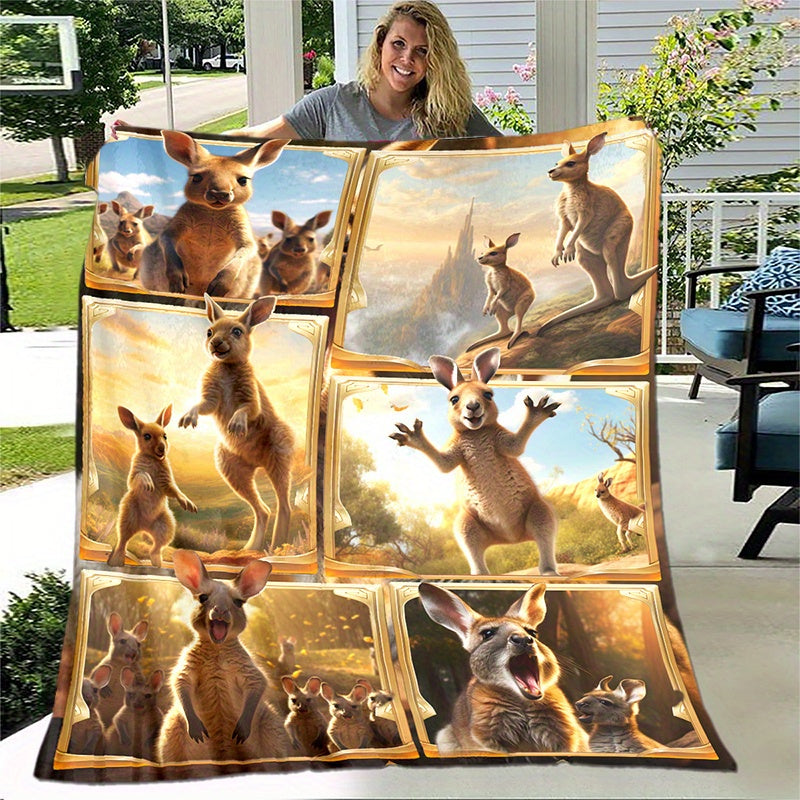 Cozy Kangaroo Print Blanket Lightweight Flannel Throw Blanket