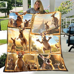 Cozy Kangaroo Print Blanket Lightweight Flannel Throw Blanket