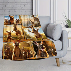 Cozy Kangaroo Print Blanket Lightweight Flannel Throw Blanket