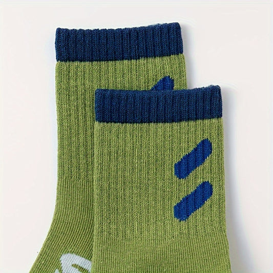 5 Pairs Kids Sports Socks, Letters Print, Sweat Absorption, Comfortable