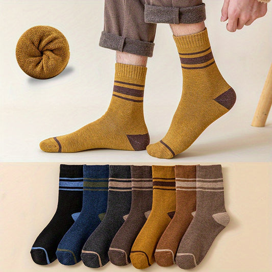 Men's Striped Crew Socks Warm Thermal Breathable Casual Unisex Outdoor Wear